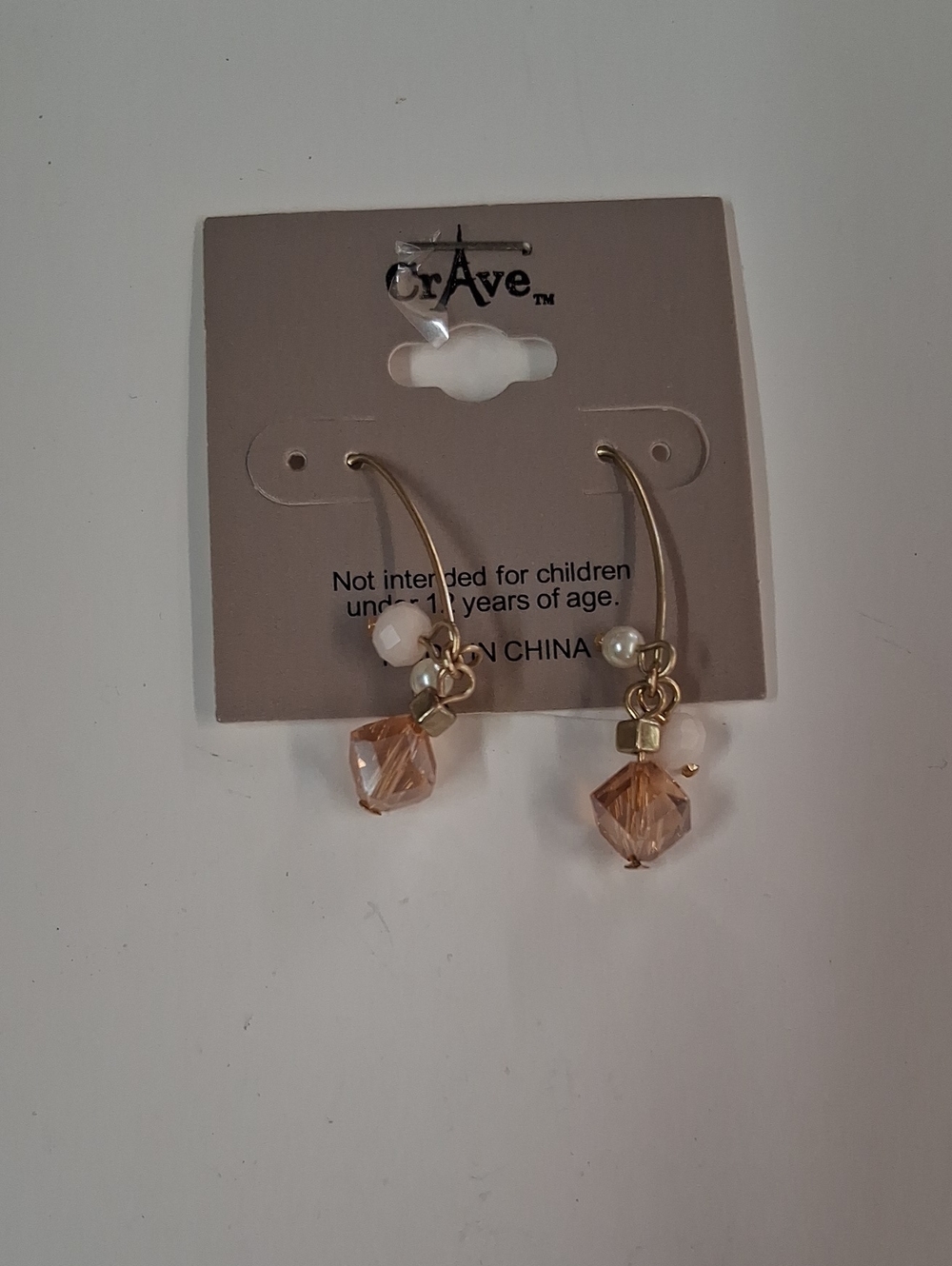 Crave Gold Hoop Earrings with Peach Crystal and White Bead Accents